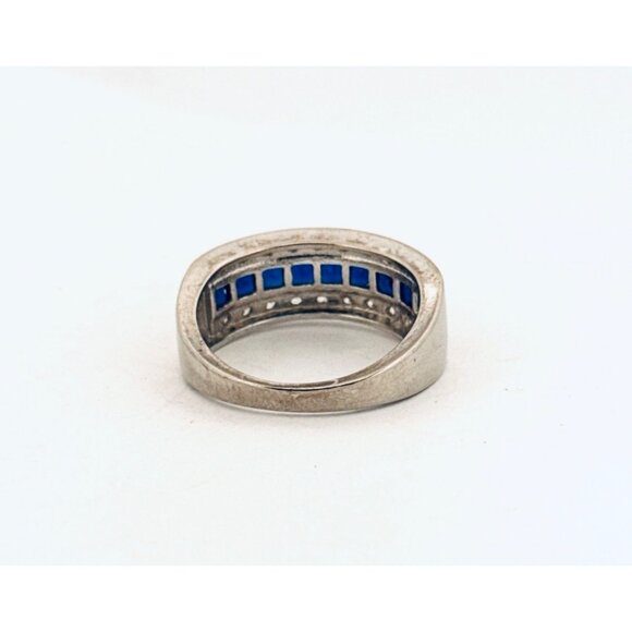 Women's Sterling Silver 925 Blue Princess Cut Cubic Zirconia Wedding Band, Sz 10 - Picture 4 of 11